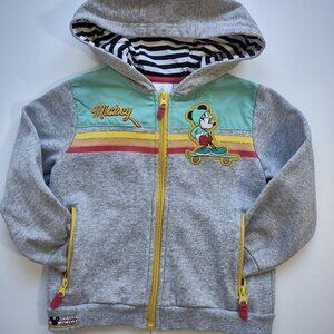 Disney Mickey Mousse Full Zip Hoodie Jacket Sweatshirt Skate Colorful Kid Size 4